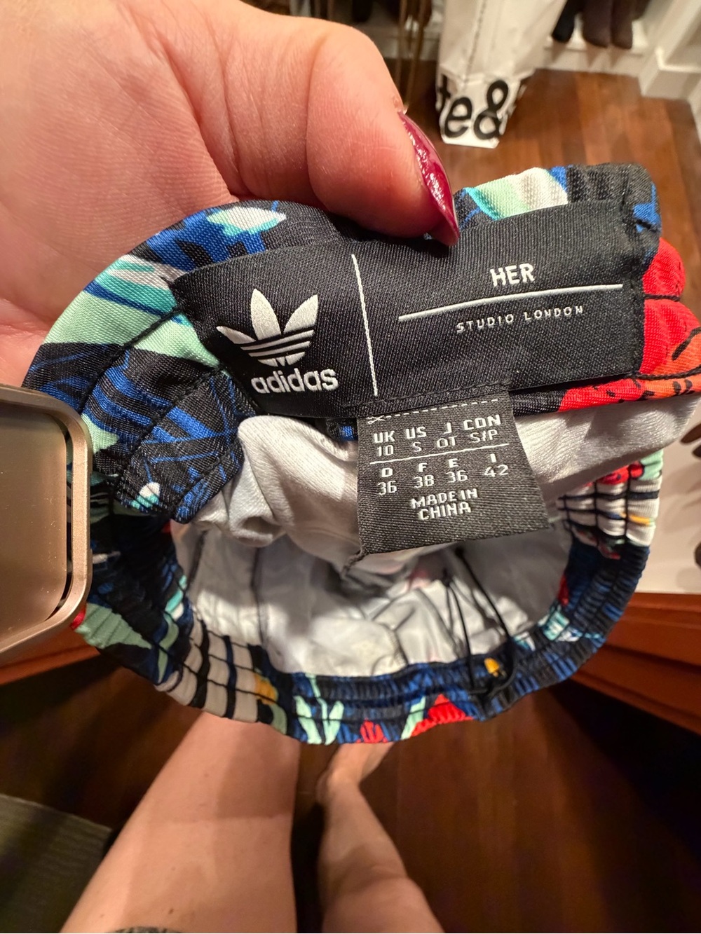 adidas Navy Floral Track Pants with Red & Mint Details - Picture 7 of 7
